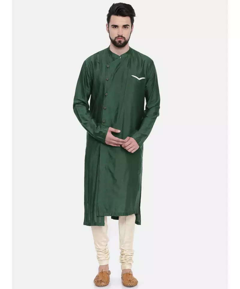 Mayank Modi Bottle Green Silk Blend Kurta Set