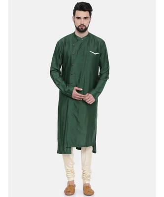 Mayank Modi Bottle Green Silk Blend Kurta Set 1