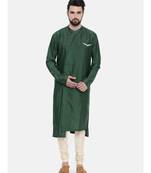 Mayank Modi Bottle Green Silk Blend Kurta Set