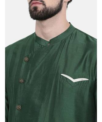 Mayank Modi Bottle Green Silk Blend Kurta Set 2