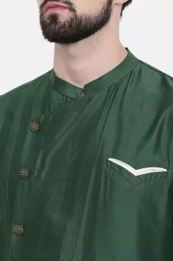 Mayank Modi Bottle Green Silk Blend Kurta Set