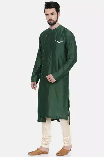 Mayank Modi Bottle Green Silk Blend Kurta Set