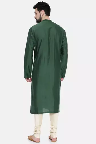 Mayank Modi Bottle Green Silk Blend Kurta Set