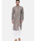 Mayank Modi Grey Linen / Satin Kurta set