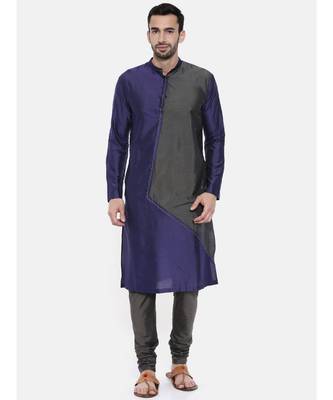 Mayank Modi Blue Grey Cotton Silk Kurta Set 1