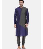 Mayank Modi Blue Grey Cotton Silk Kurta Set