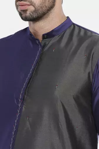 Mayank Modi Blue Grey Cotton Silk Kurta Set