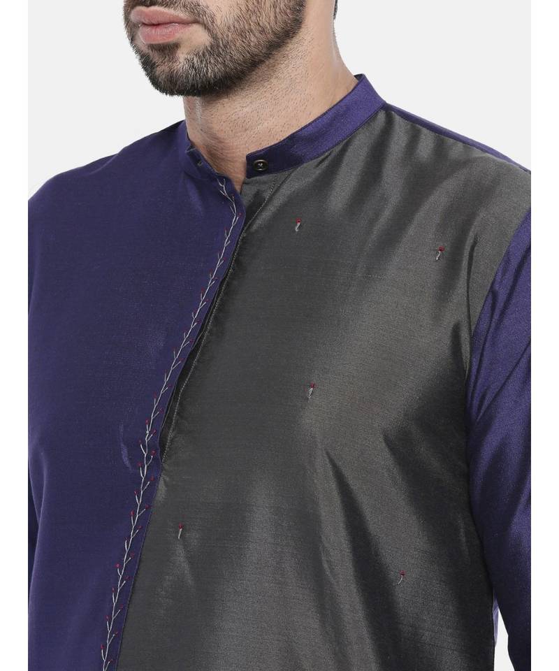 Mayank Modi Blue Grey Cotton Silk Kurta Set