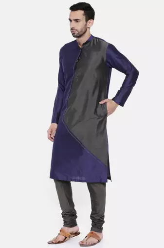 Mayank Modi Blue Grey Cotton Silk Kurta Set