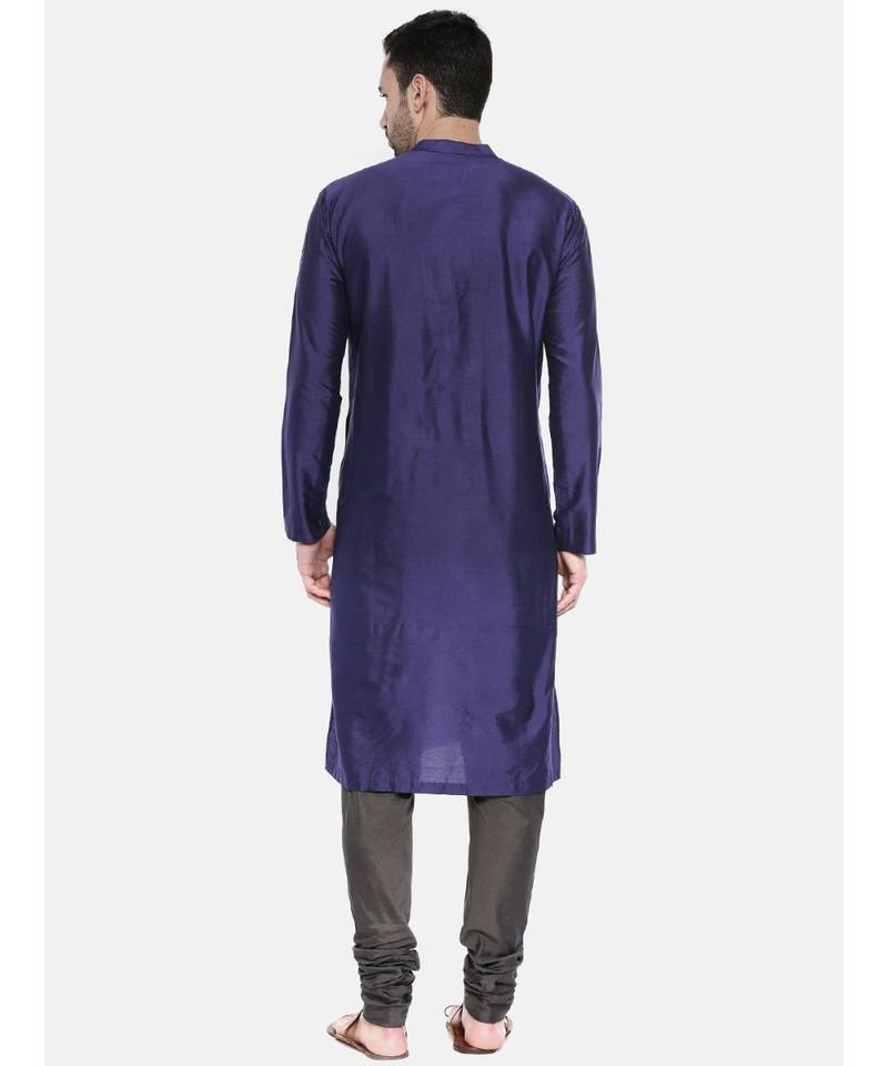 Mayank Modi Blue Grey Cotton Silk Kurta Set
