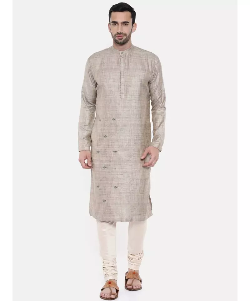 Mayank Modi Beige Silk Matka Jute Kurta Set