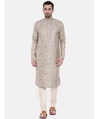 Mayank Modi Beige Silk Matka Jute Kurta Set 1