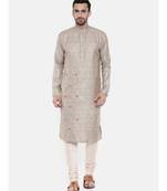 Mayank Modi Beige Silk Matka Jute Kurta Set