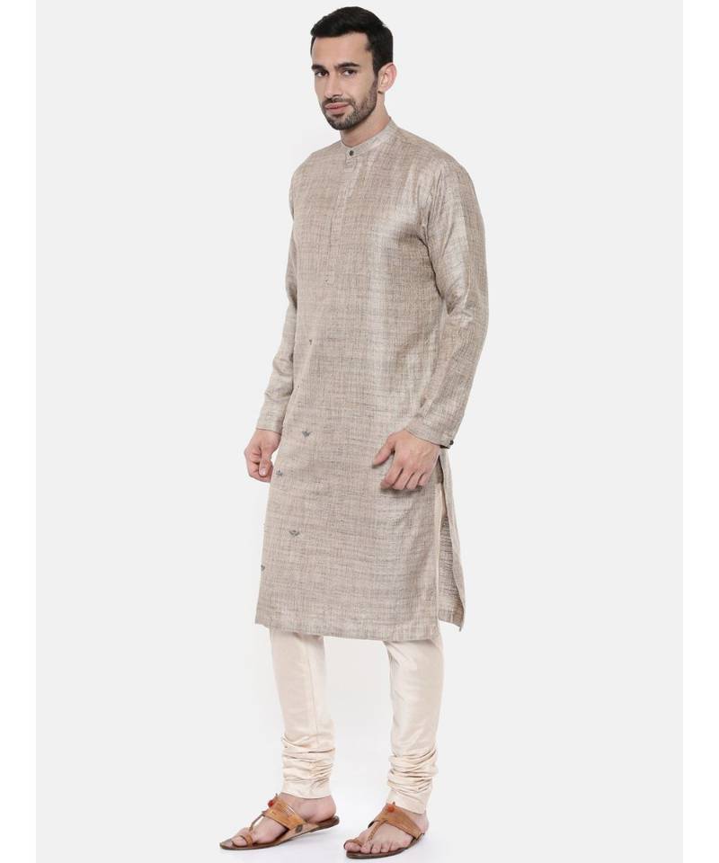 Mayank Modi Beige Silk Matka Jute Kurta Set