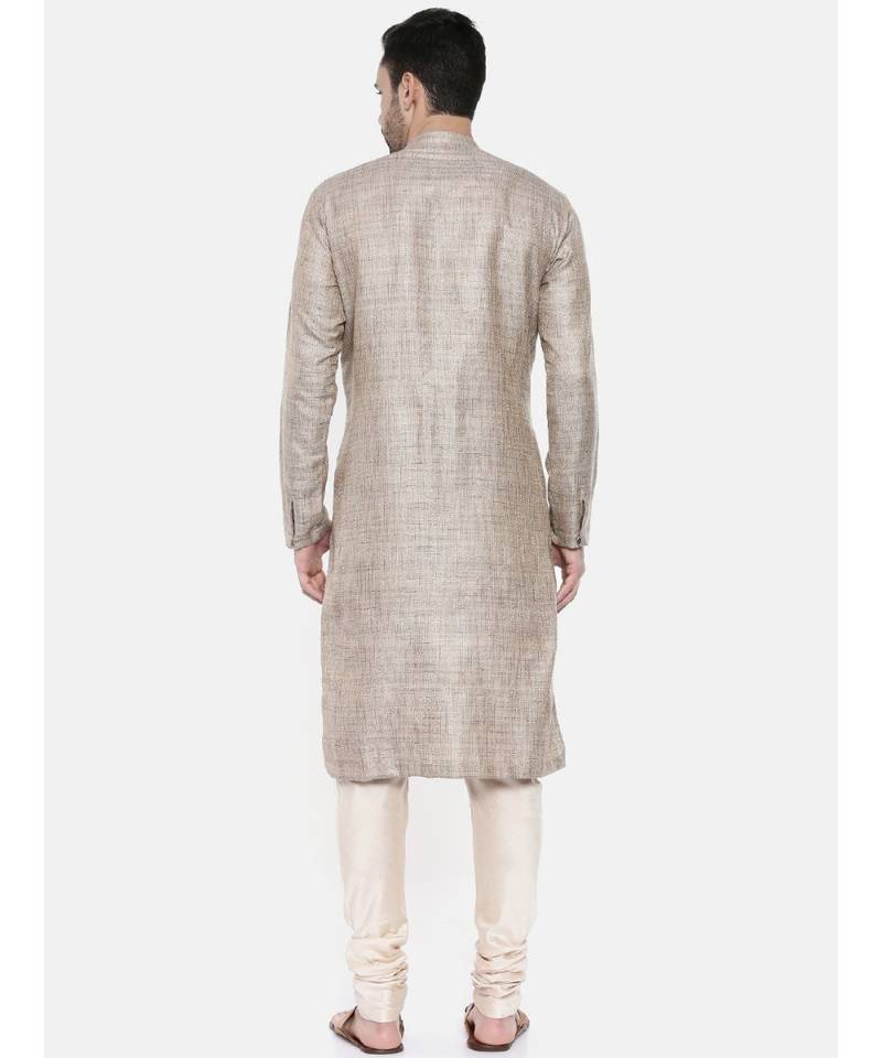 Mayank Modi Beige Silk Matka Jute Kurta Set