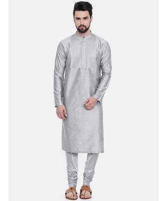 Mayank Modi Classic Silver Grey Pintucked Kurta Set 1