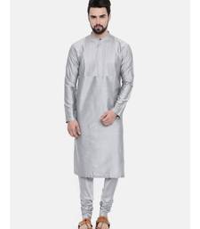 Mayank Modi Classic Silver Grey Pintucked Kurta Set