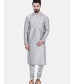 Mayank Modi Classic Silver Grey Pintucked Kurta Set
