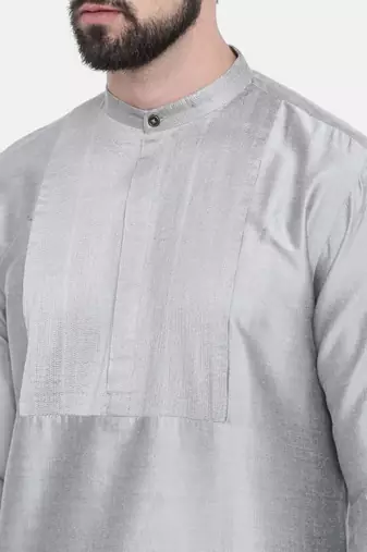 Mayank Modi Classic Silver Grey Pintucked Kurta Set