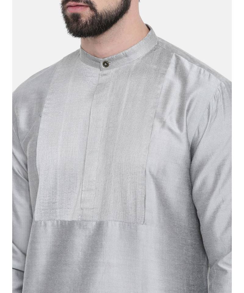 Mayank Modi Classic Silver Grey Pintucked Kurta Set