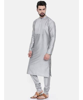 Mayank Modi Classic Silver Grey Pintucked Kurta Set 3