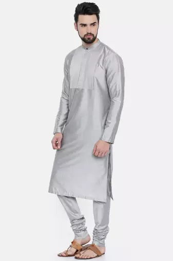 Mayank Modi Classic Silver Grey Pintucked Kurta Set