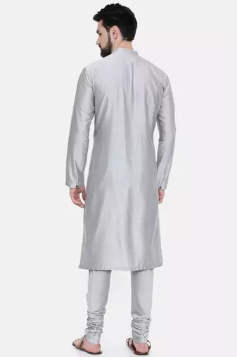 Mayank Modi Classic Silver Grey Pintucked Kurta Set