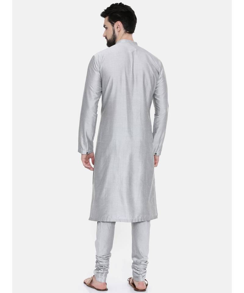 Mayank Modi Classic Silver Grey Pintucked Kurta Set