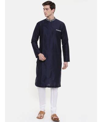 Mayank Modi Navy Blue Silk Blend Kurta Set 1