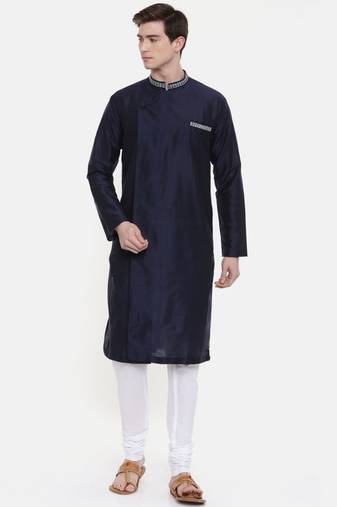 Mayank Modi Navy Blue Silk Blend Kurta Set
