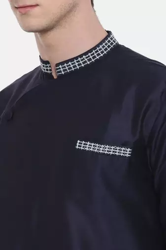 Mayank Modi Navy Blue Silk Blend Kurta Set