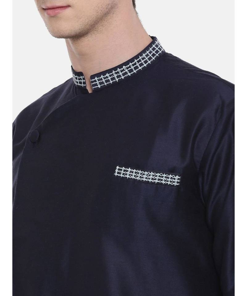 Mayank Modi Navy Blue Silk Blend Kurta Set