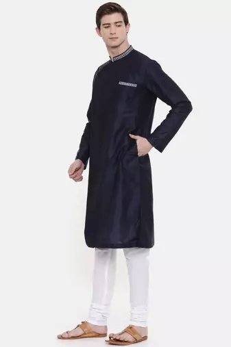 Mayank Modi Navy Blue Silk Blend Kurta Set