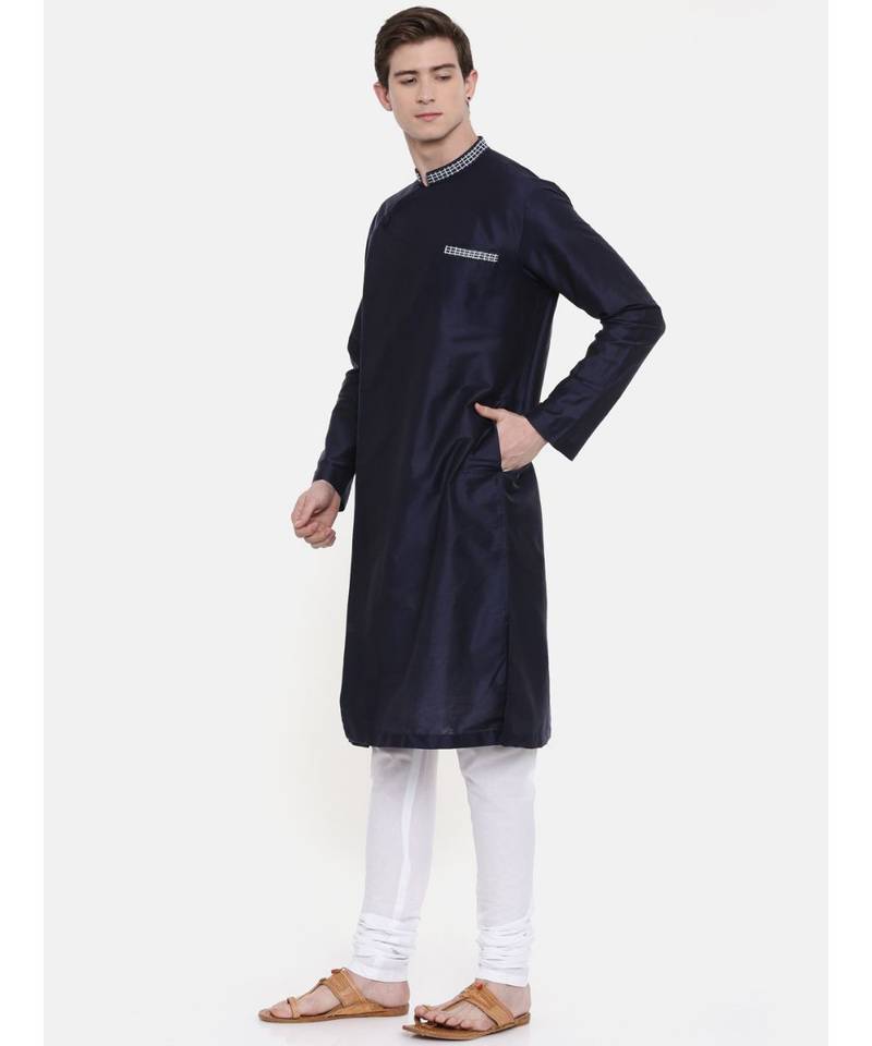 Mayank Modi Navy Blue Silk Blend Kurta Set