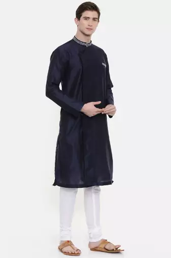 Mayank Modi Navy Blue Silk Blend Kurta Set