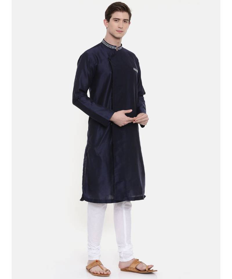 Mayank Modi Navy Blue Silk Blend Kurta Set