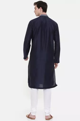 Mayank Modi Navy Blue Silk Blend Kurta Set