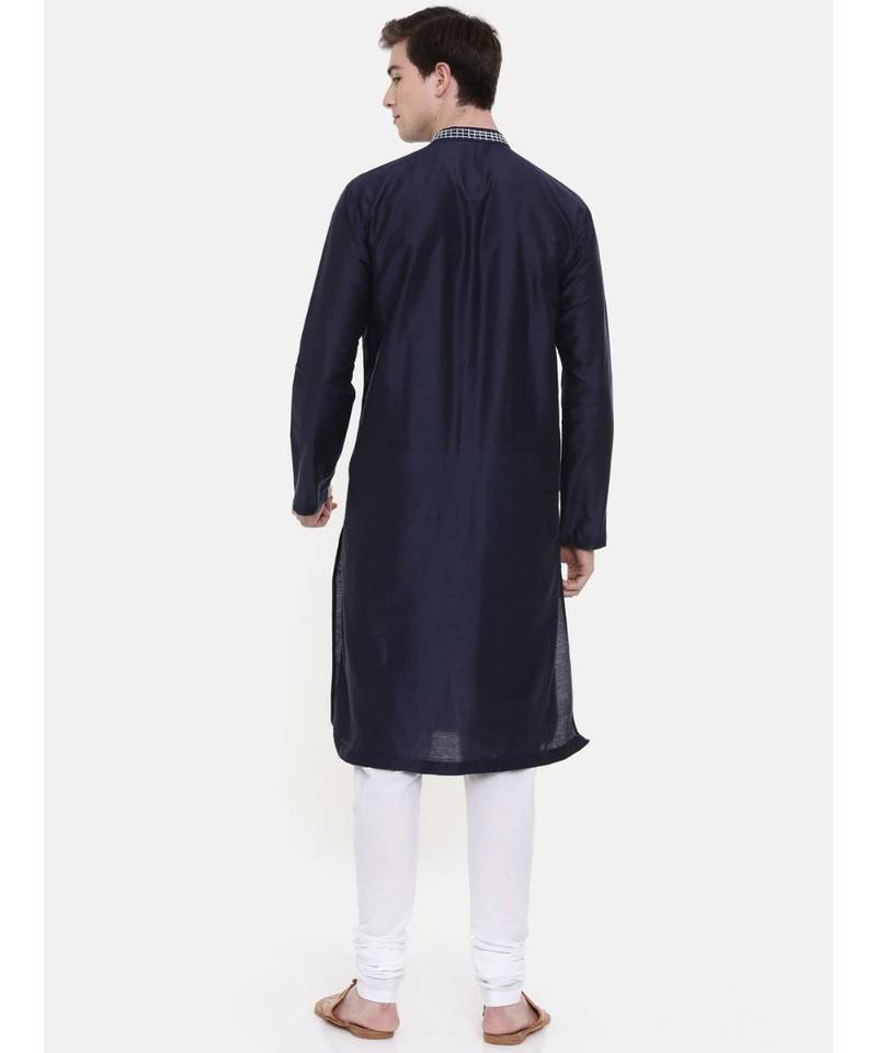 Mayank Modi Navy Blue Silk Blend Kurta Set