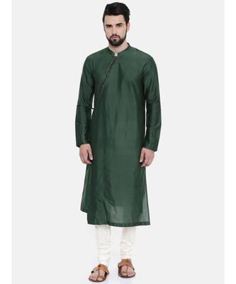 Mayank Modi Bottle Green Hand Embroidered Kurta Set 1