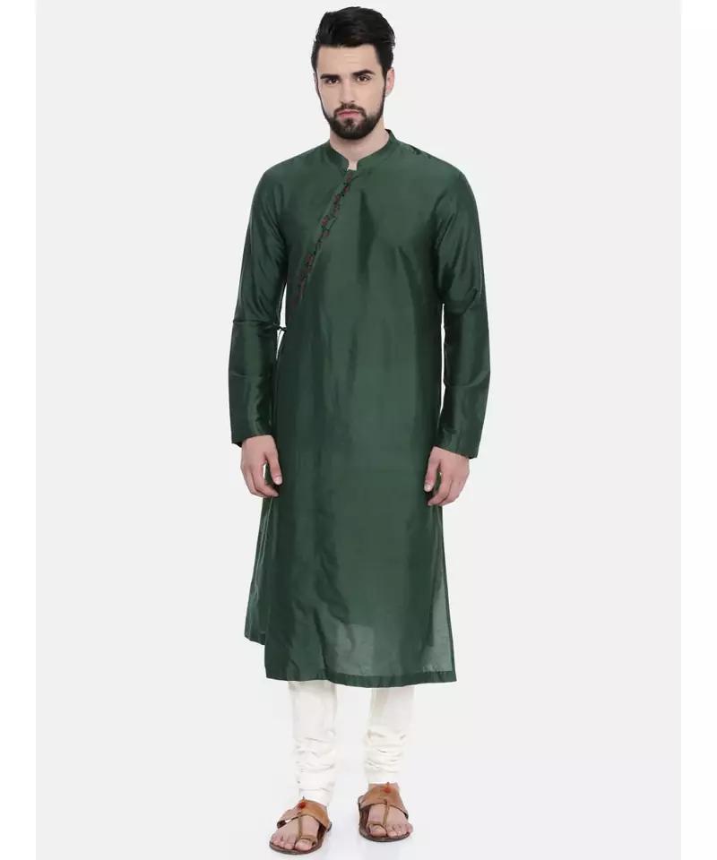 Mayank Modi Bottle Green Hand Embroidered Kurta Set