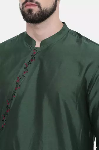 Mayank Modi Bottle Green Hand Embroidered Kurta Set