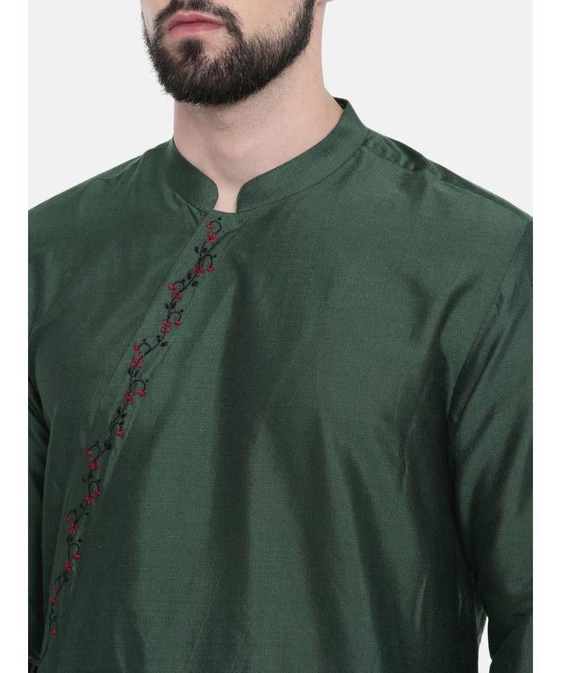 Mayank Modi Bottle Green Hand Embroidered Kurta Set