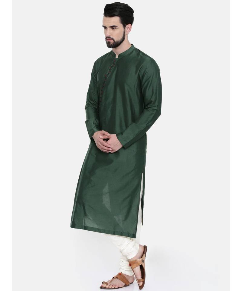 Mayank Modi Bottle Green Hand Embroidered Kurta Set