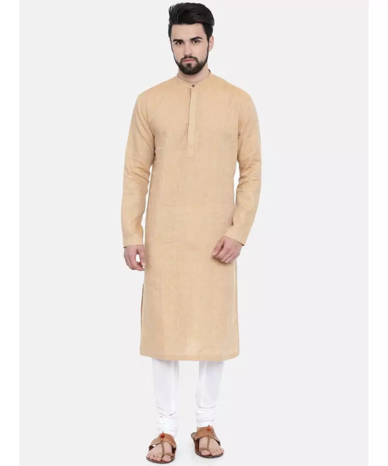 Mayank Modi Rust Beige Linen Kurta Set