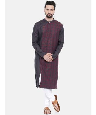 Mayank Modi Deep Purple Linen Stitch Detail Kurta Set 1
