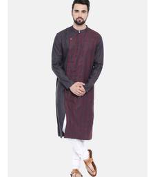 Mayank Modi Deep Purple Linen Stitch Detail Kurta Set