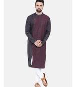 Mayank Modi Deep Purple Linen Stitch Detail Kurta Set