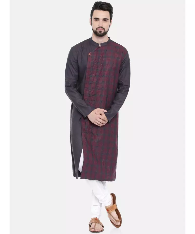 Mayank Modi Deep Purple Linen Stitch Detail Kurta Set