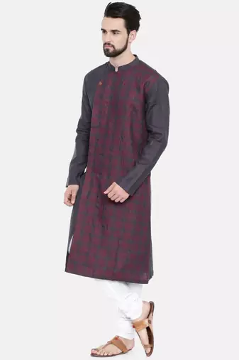 Mayank Modi Deep Purple Linen Stitch Detail Kurta Set