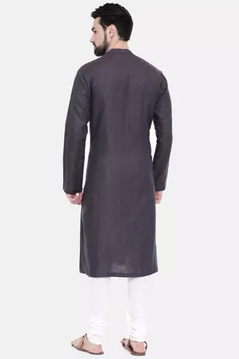 Mayank Modi Deep Purple Linen Stitch Detail Kurta Set